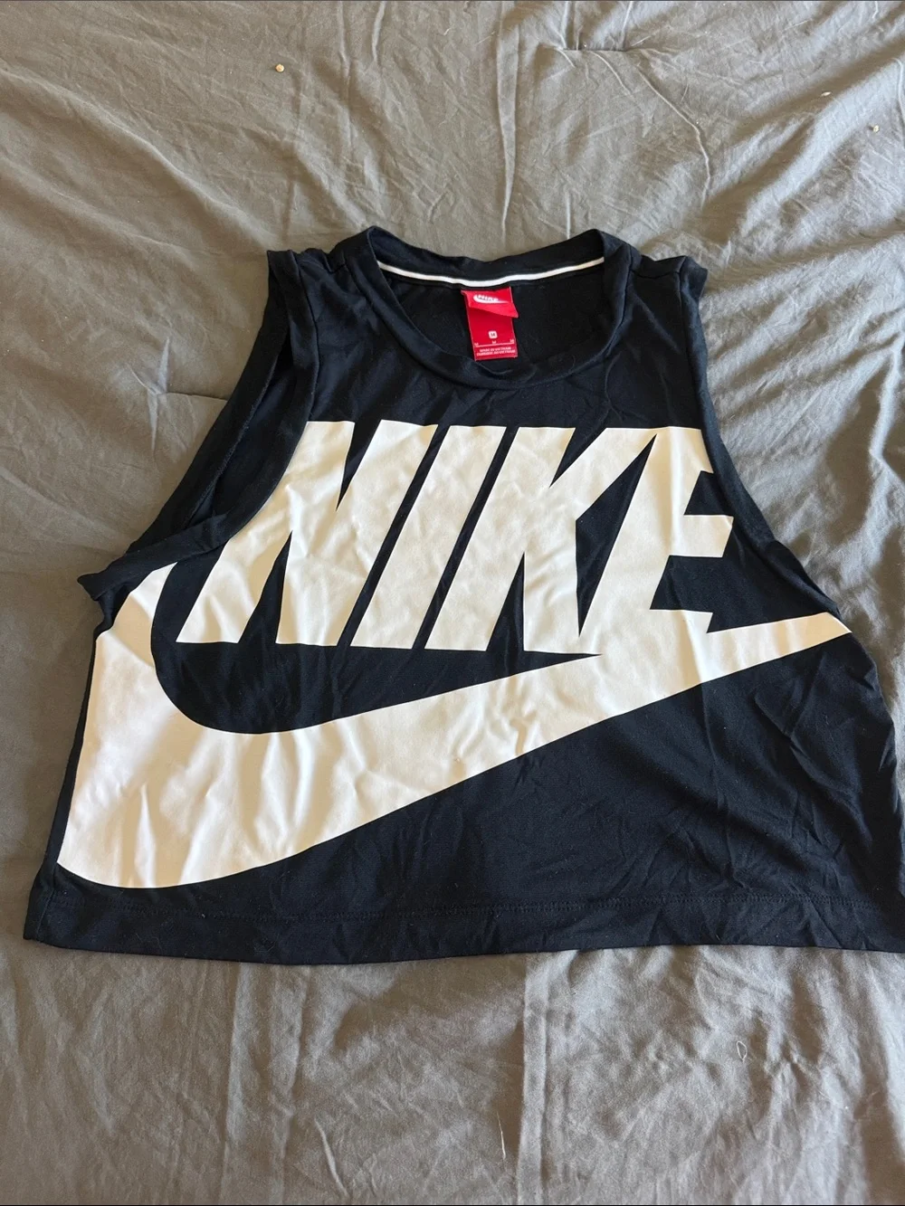Nike Black Crop Tank with Bold White Swoosh